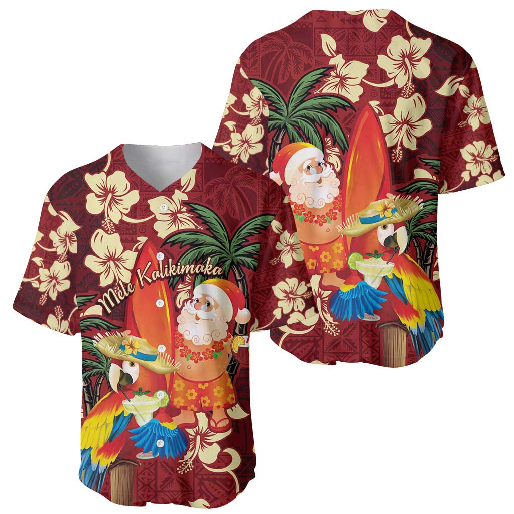 Crimson Red Tropical Christmas Hawaii Tapa Baseball Jersey Aloha Santa Drink Party - Polynesian Pride