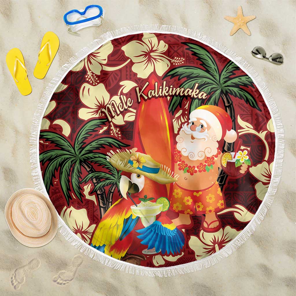 Crimson Red Tropical Christmas Hawaii Tapa Beach Blanket Aloha Santa Drink Party LT7 One Size 150cm Red - Polynesian Pride