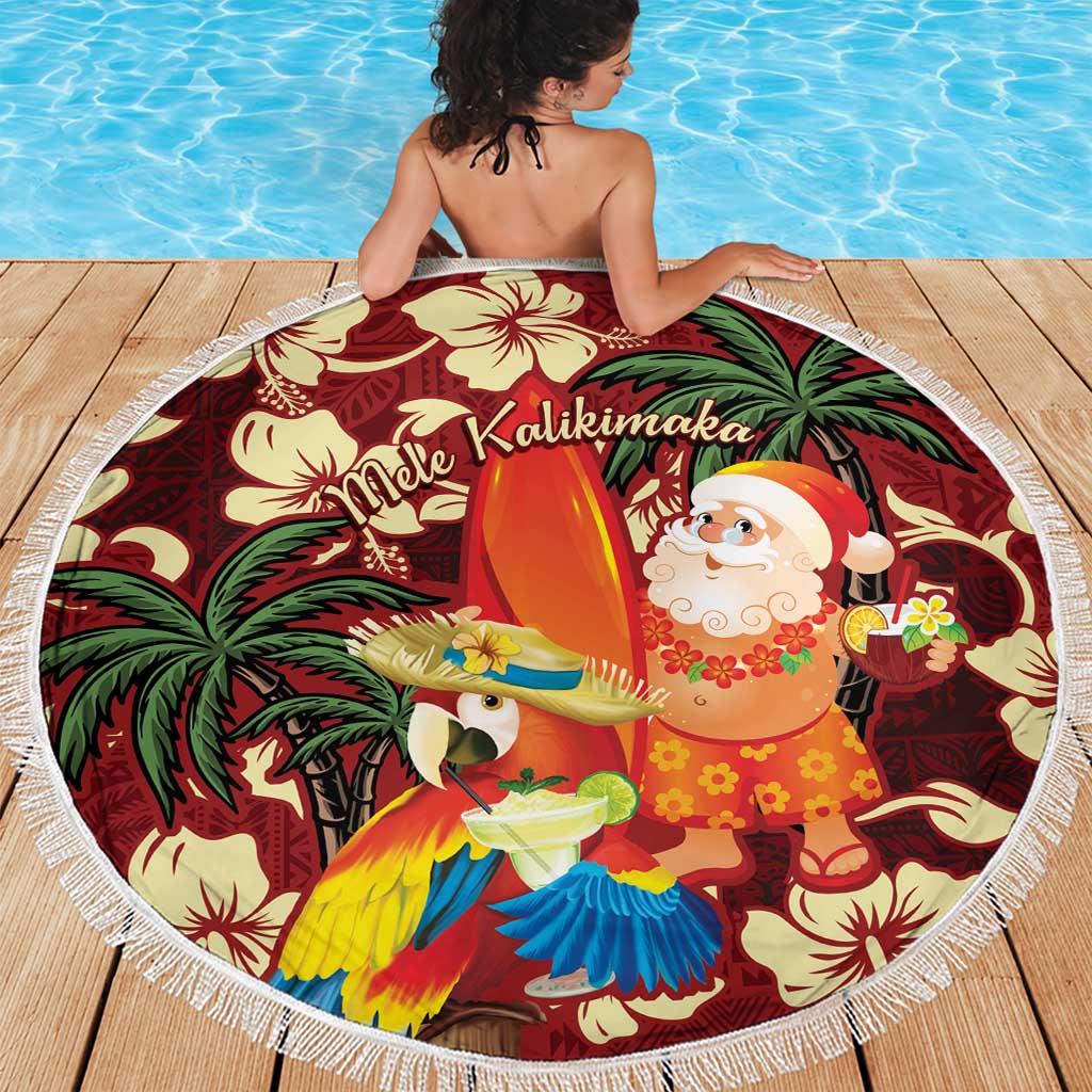 Crimson Red Tropical Christmas Hawaii Tapa Beach Blanket Aloha Santa Drink Party LT7 - Polynesian Pride