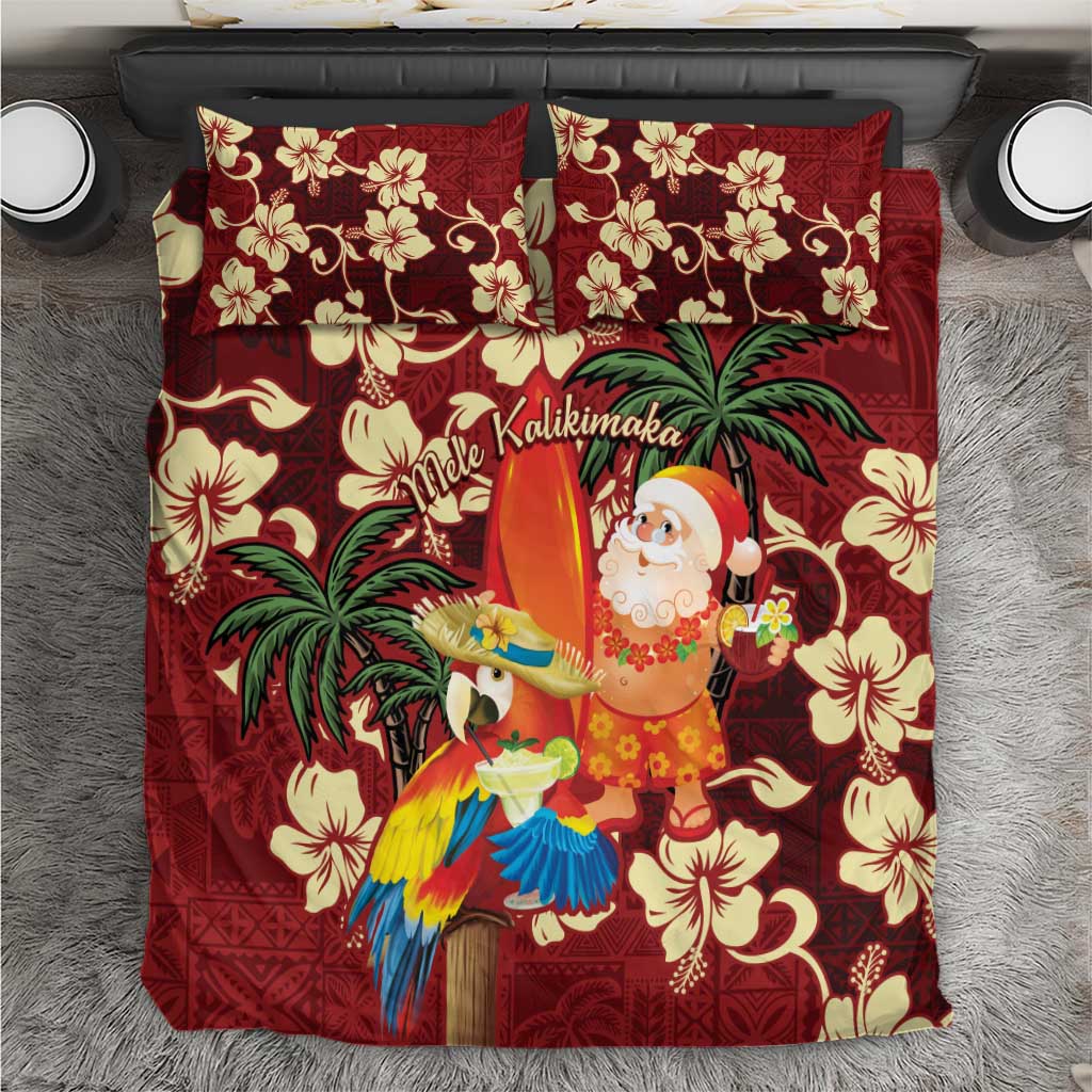 Crimson Red Tropical Christmas Hawaii Tapa Bedding Set Aloha Santa Drink Party - Polynesian Pride
