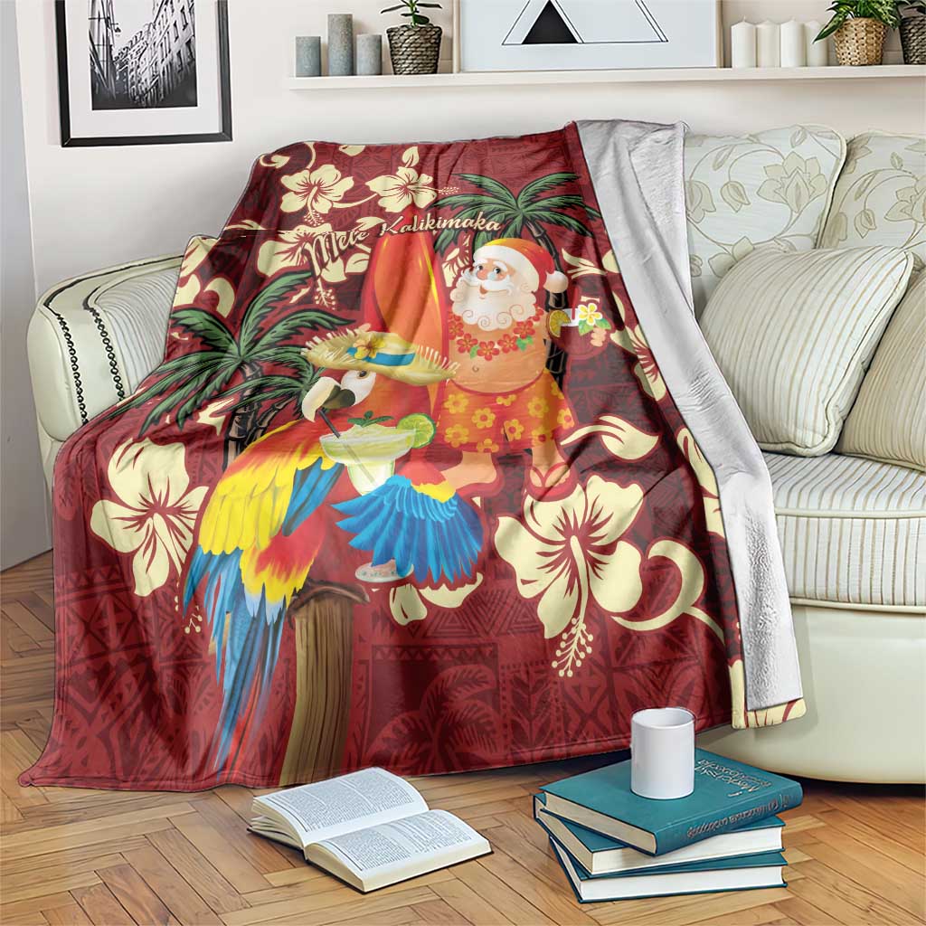 Crimson Red Tropical Christmas Hawaii Tapa Blanket Aloha Santa Drink Party - Polynesian Pride