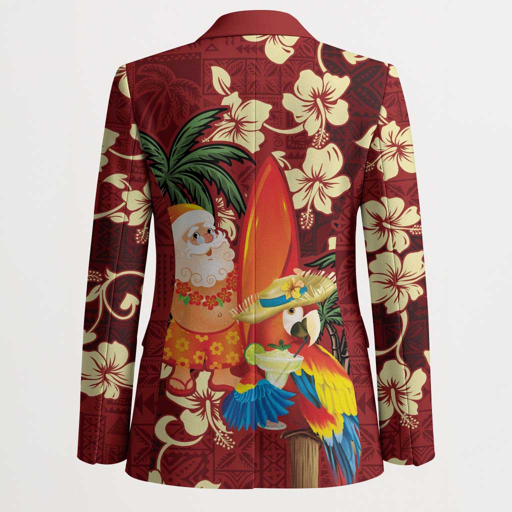 Crimson Red Tropical Christmas Hawaii Tapa Blazer Aloha Santa Drink Party LT7 - Polynesian Pride