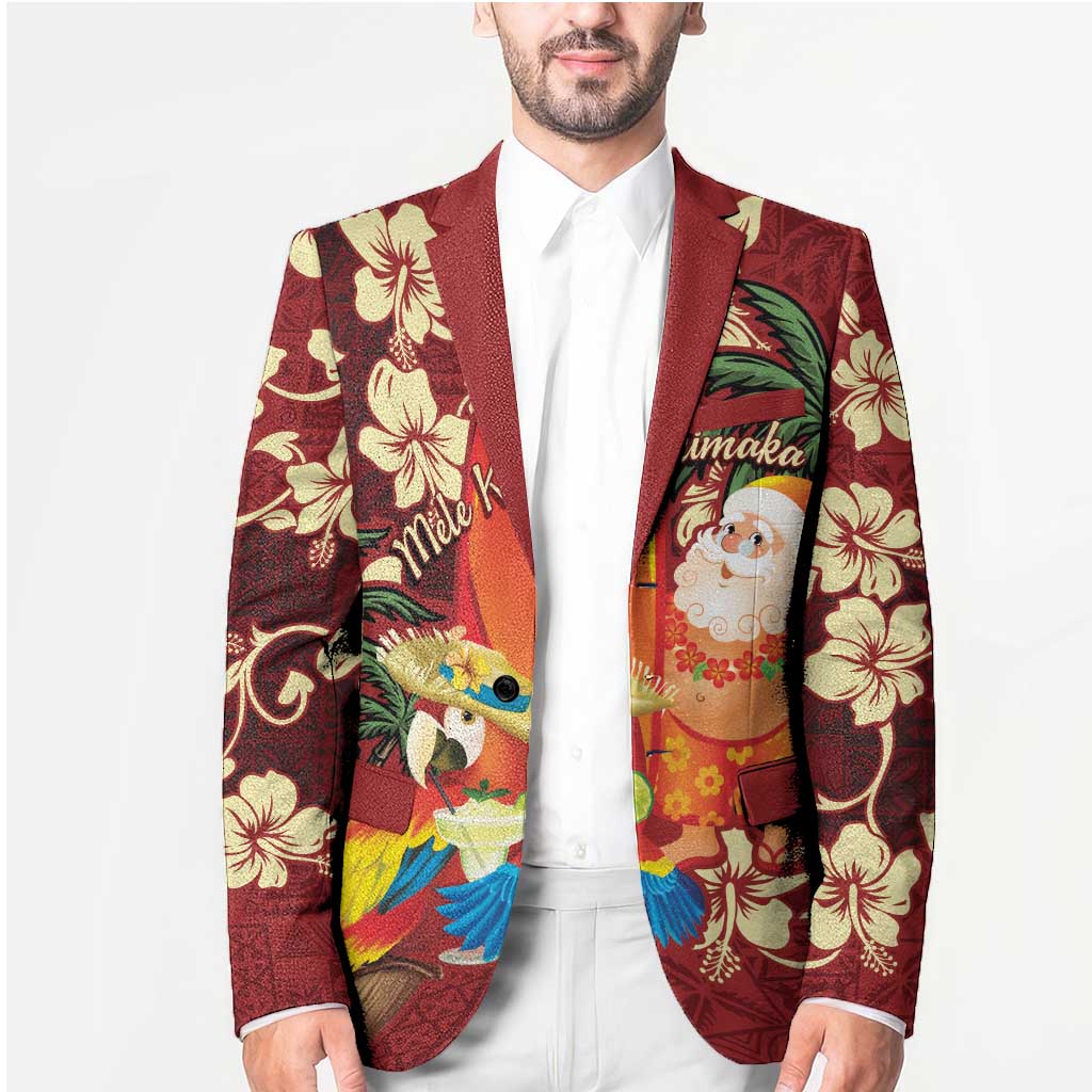 Crimson Red Tropical Christmas Hawaii Tapa Blazer Aloha Santa Drink Party LT7 - Polynesian Pride
