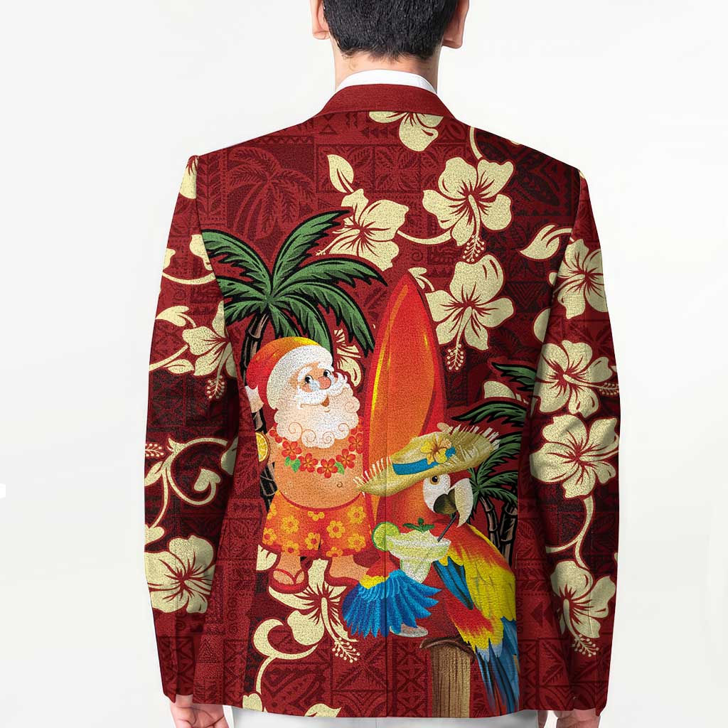 Crimson Red Tropical Christmas Hawaii Tapa Blazer Aloha Santa Drink Party LT7 - Polynesian Pride