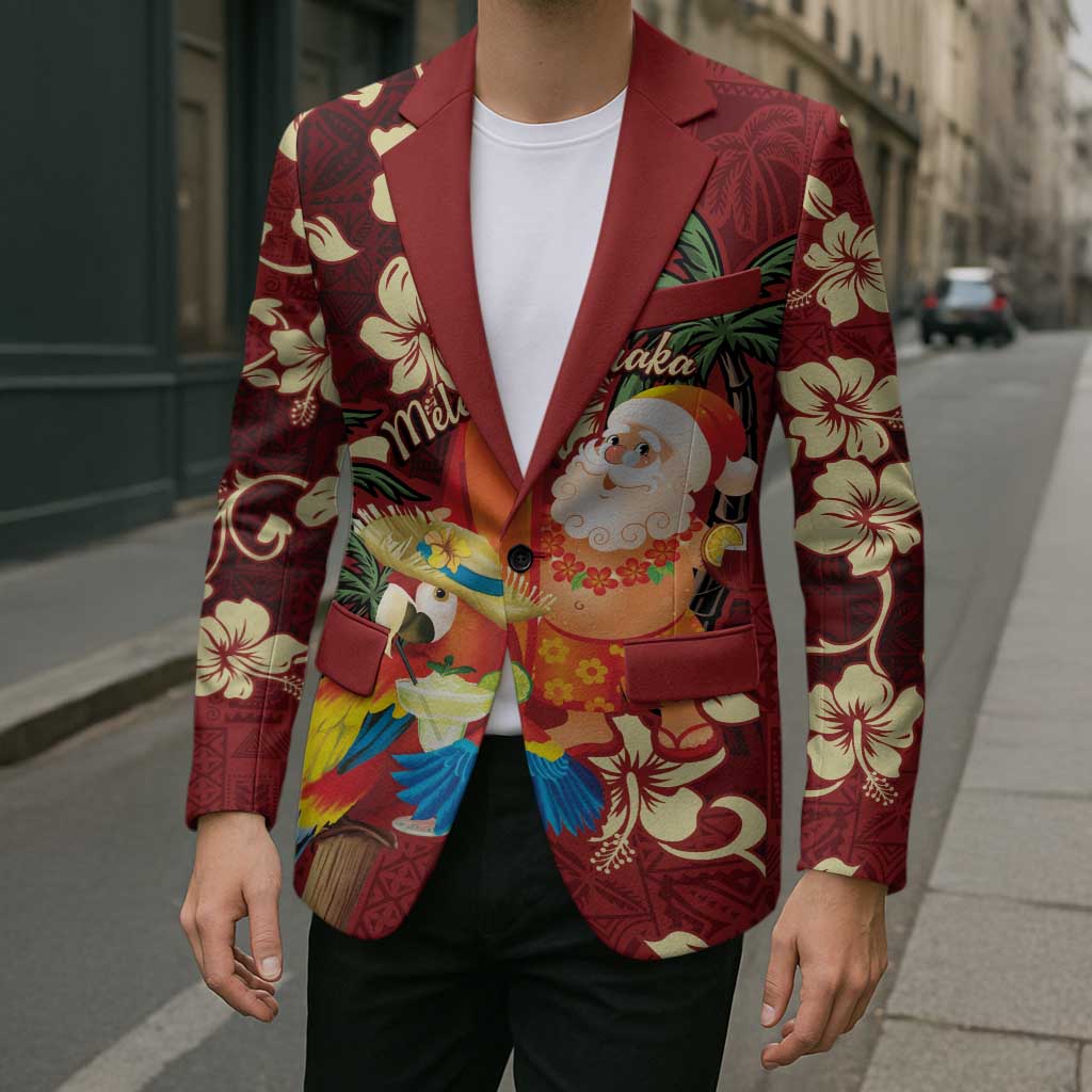 Crimson Red Tropical Christmas Hawaii Tapa Blazer Aloha Santa Drink Party LT7 - Polynesian Pride