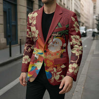Crimson Red Tropical Christmas Hawaii Tapa Blazer Aloha Santa Drink Party LT7 - Polynesian Pride