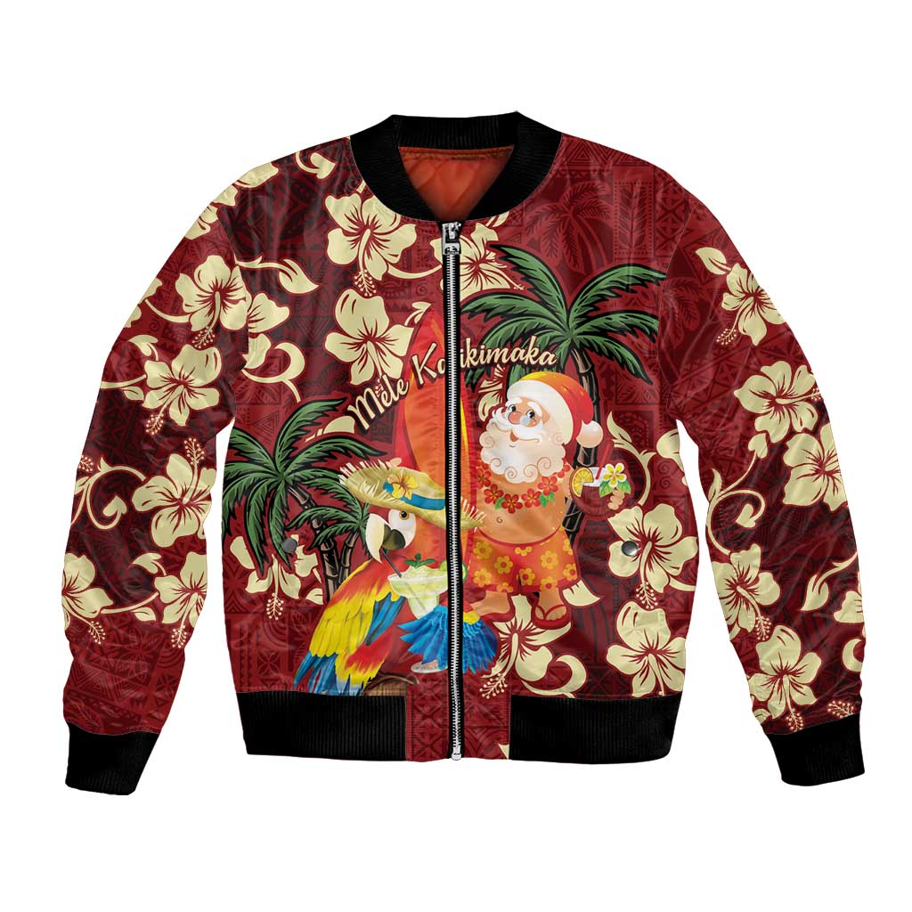 Crimson Red Tropical Christmas Hawaii Tapa Bomber Jacket Aloha Santa Drink Party LT7 Unisex Red - Polynesian Pride