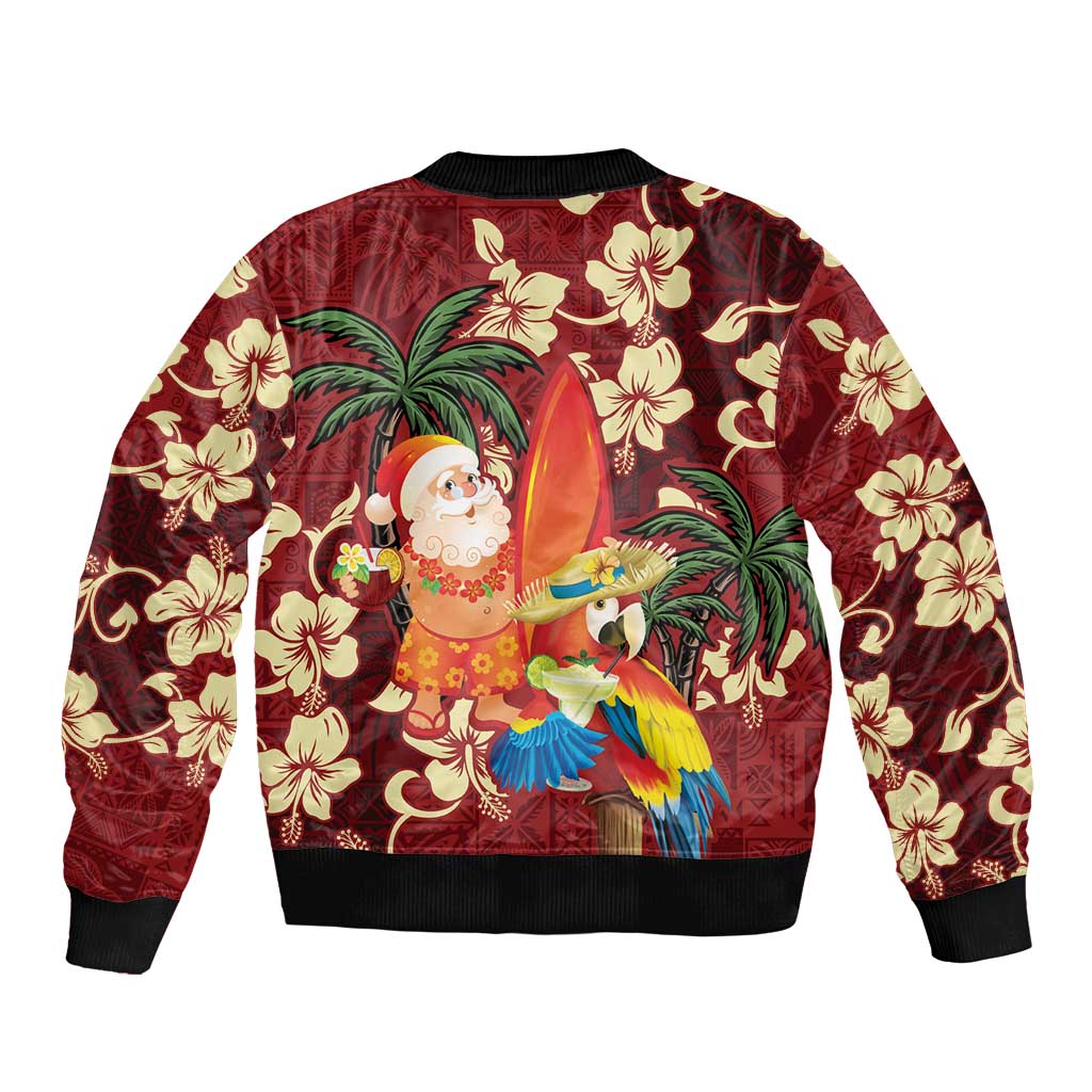 Crimson Red Tropical Christmas Hawaii Tapa Bomber Jacket Aloha Santa Drink Party LT7 - Polynesian Pride