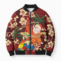 Crimson Red Tropical Christmas Hawaii Tapa Bomber Puffer Jacket Aloha Santa Drink Party LT7 Unisex Red - Polynesian Pride