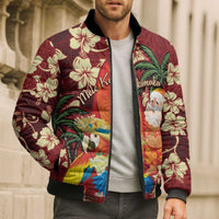 Crimson Red Tropical Christmas Hawaii Tapa Bomber Puffer Jacket Aloha Santa Drink Party LT7 - Polynesian Pride