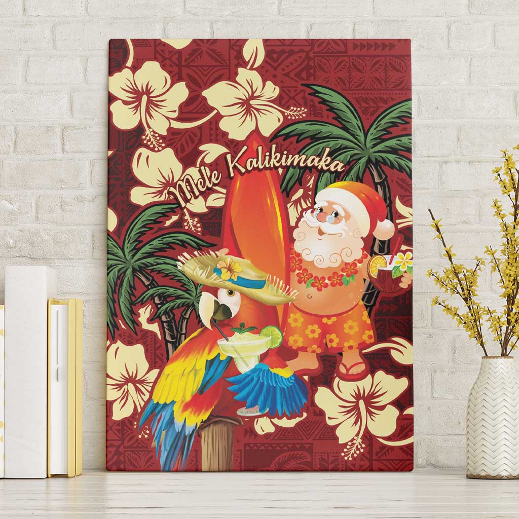 Crimson Red Tropical Christmas Hawaii Tapa Canvas Wall Art Aloha Santa Drink Party LT7 Without Frame Red - Polynesian Pride