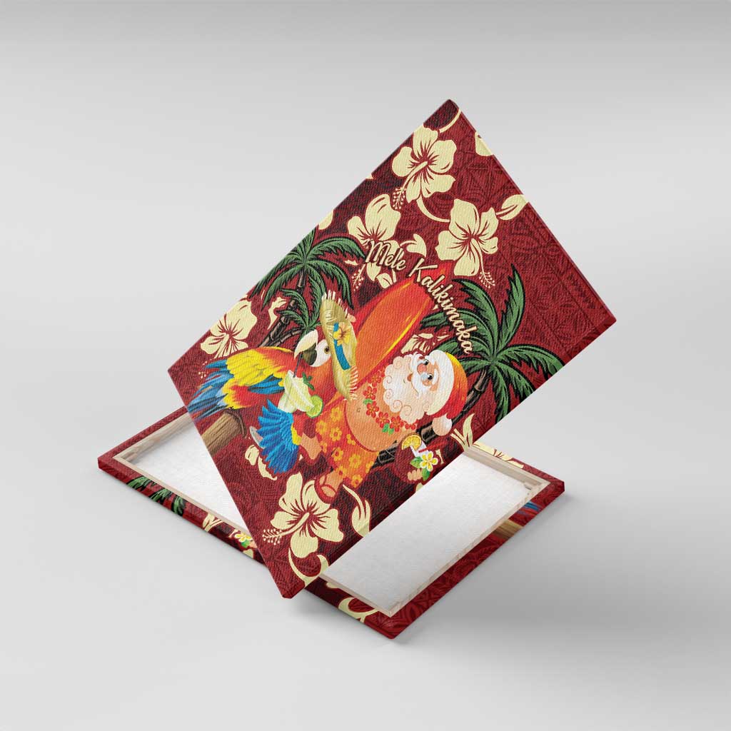 Crimson Red Tropical Christmas Hawaii Tapa Canvas Wall Art Aloha Santa Drink Party LT7 With Frame Red - Polynesian Pride
