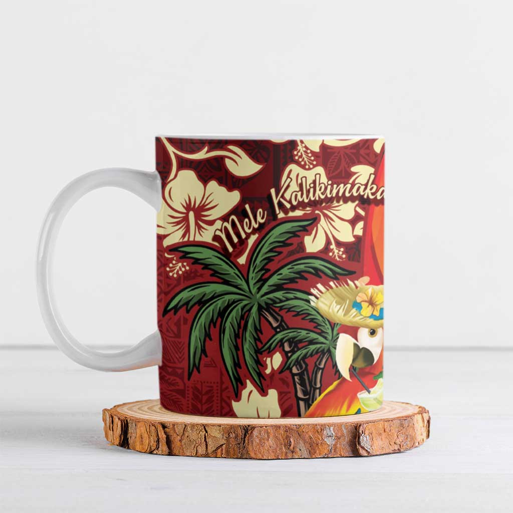 Crimson Red Tropical Christmas Hawaii Tapa Ceramic Mug Aloha Santa Drink Party LT7 Red - Polynesian Pride