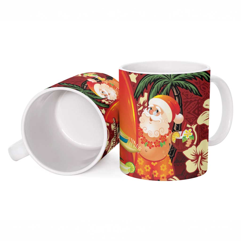 Crimson Red Tropical Christmas Hawaii Tapa Ceramic Mug Aloha Santa Drink Party LT7 - Polynesian Pride