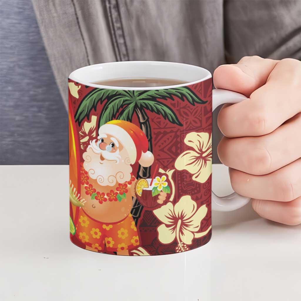 Crimson Red Tropical Christmas Hawaii Tapa Ceramic Mug Aloha Santa Drink Party LT7 - Polynesian Pride