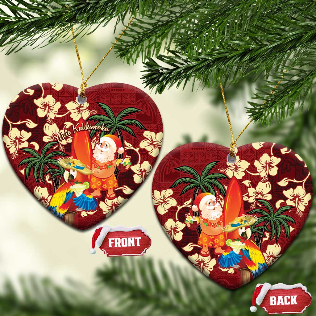 Crimson Red Tropical Christmas Hawaii Tapa Ceramic Ornament Aloha Santa Drink Party - Polynesian Pride