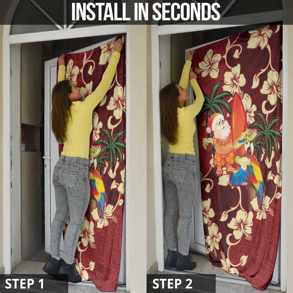 Crimson Red Tropical Christmas Hawaii Tapa Door Cover Aloha Santa Drink Party - Polynesian Pride