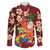 Crimson Red Tropical Christmas Hawaii Tapa Family Matching Long Sleeve Bodycon Dress and Hawaiian Shirt Aloha Santa Drink Party - Polynesian Pride