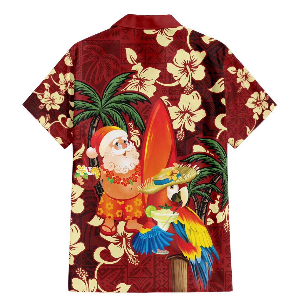 Crimson Red Tropical Christmas Hawaii Tapa Family Matching Mermaid Dress and Hawaiian Shirt Aloha Santa Drink Party - Polynesian Pride