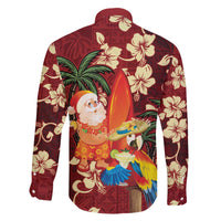 Crimson Red Tropical Christmas Hawaii Tapa Family Matching Off The Shoulder Long Sleeve Dress and Hawaiian Shirt Aloha Santa Drink Party - Polynesian Pride