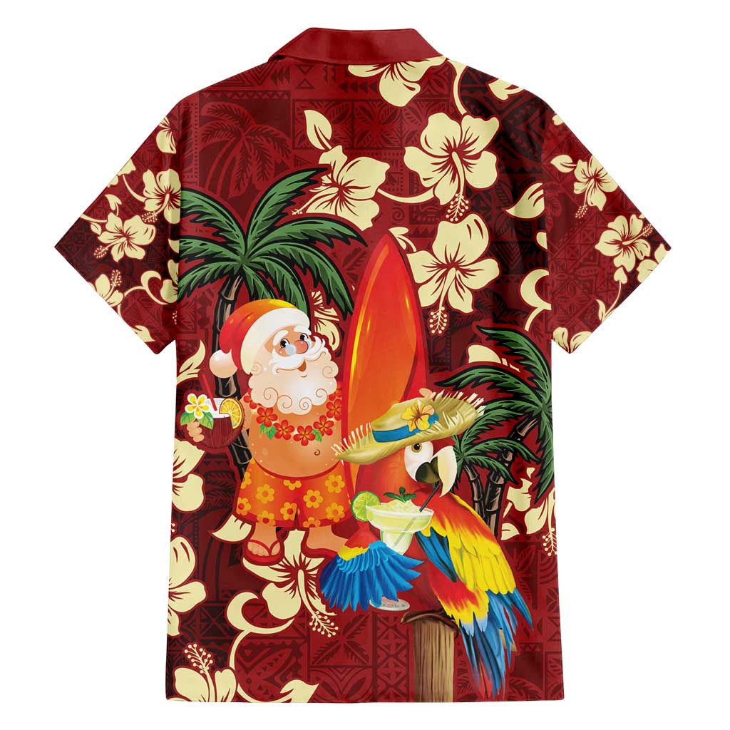 Crimson Red Tropical Christmas Hawaii Tapa Family Matching Puletasi and Hawaiian Shirt Aloha Santa Drink Party LT7 - Polynesian Pride
