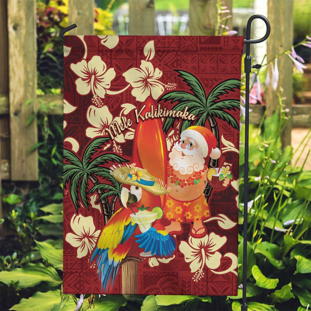 Crimson Red Tropical Christmas Hawaii Tapa Garden Flag Aloha Santa Drink Party - Polynesian Pride