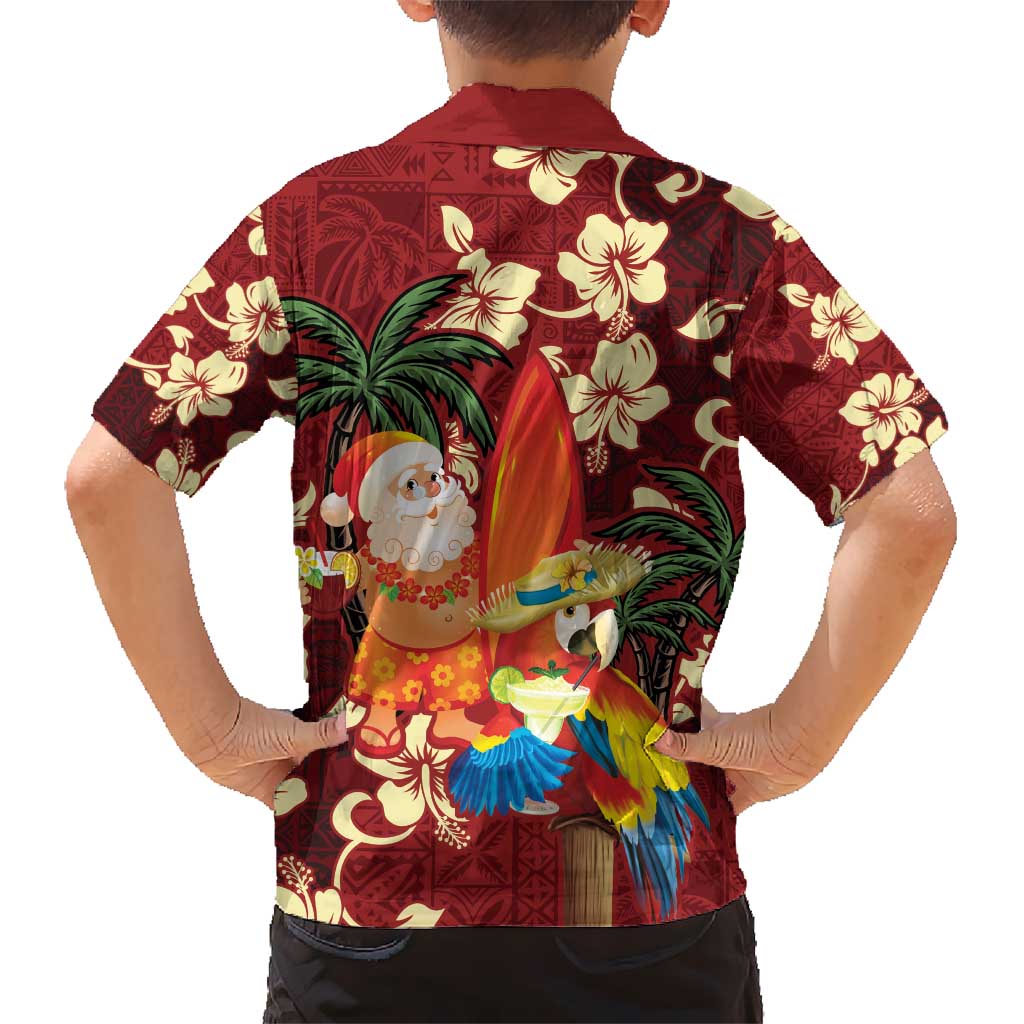 Crimson Red Tropical Christmas Hawaii Tapa Hawaiian Shirt Aloha Santa Drink Party - Polynesian Pride