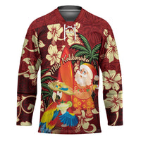 Crimson Red Tropical Christmas Hawaii Tapa Hockey Jersey Aloha Santa Drink Party LT7 Unisex Red - Polynesian Pride
