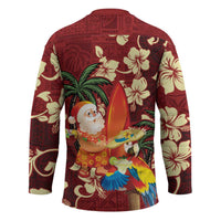 Crimson Red Tropical Christmas Hawaii Tapa Hockey Jersey Aloha Santa Drink Party LT7 - Polynesian Pride