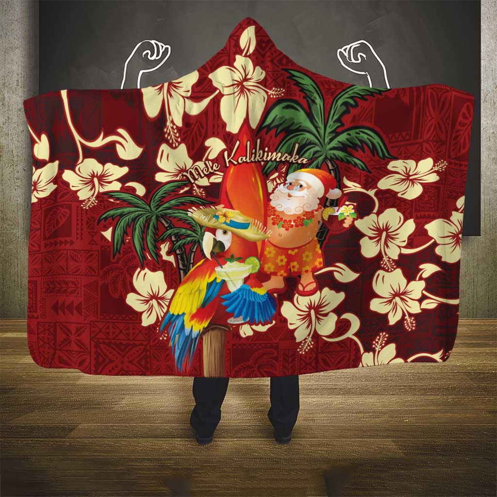 Crimson Red Tropical Christmas Hawaii Tapa Hooded Blanket Aloha Santa Drink Party - Polynesian Pride