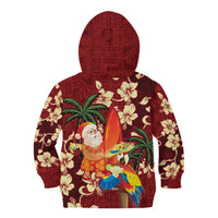 Crimson Red Tropical Christmas Hawaii Tapa Kid Hoodie Aloha Santa Drink Party - Polynesian Pride