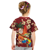 Crimson Red Tropical Christmas Hawaii Tapa Kid T Shirt Aloha Santa Drink Party - Polynesian Pride
