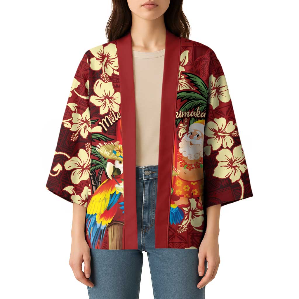 Crimson Red Tropical Christmas Hawaii Tapa Kimono Aloha Santa Drink Party - Polynesian Pride