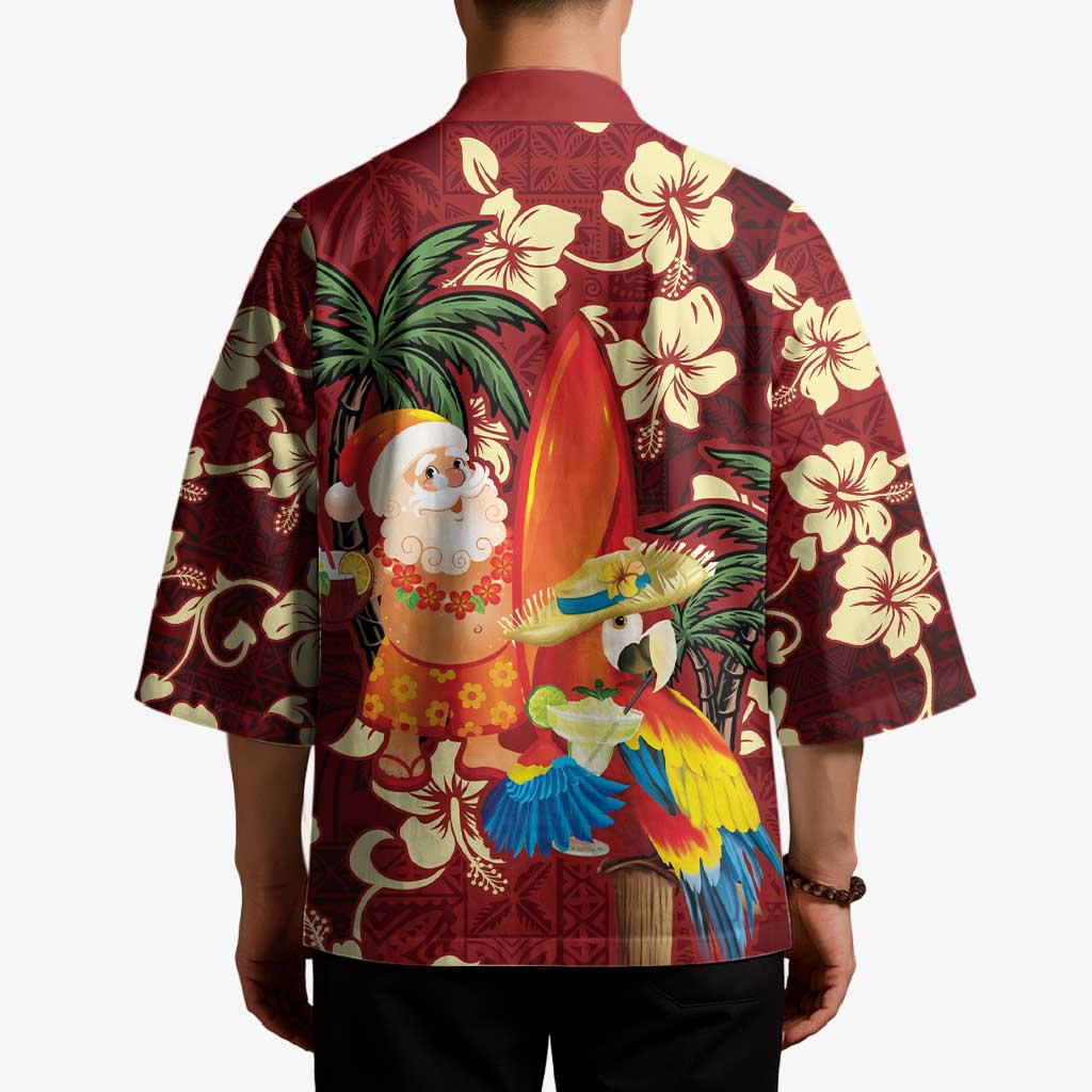 Crimson Red Tropical Christmas Hawaii Tapa Kimono Aloha Santa Drink Party - Polynesian Pride