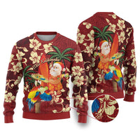 Crimson Red Tropical Christmas Hawaii Tapa Ugly Christmas Sweater Aloha Santa Drink Party - Polynesian Pride