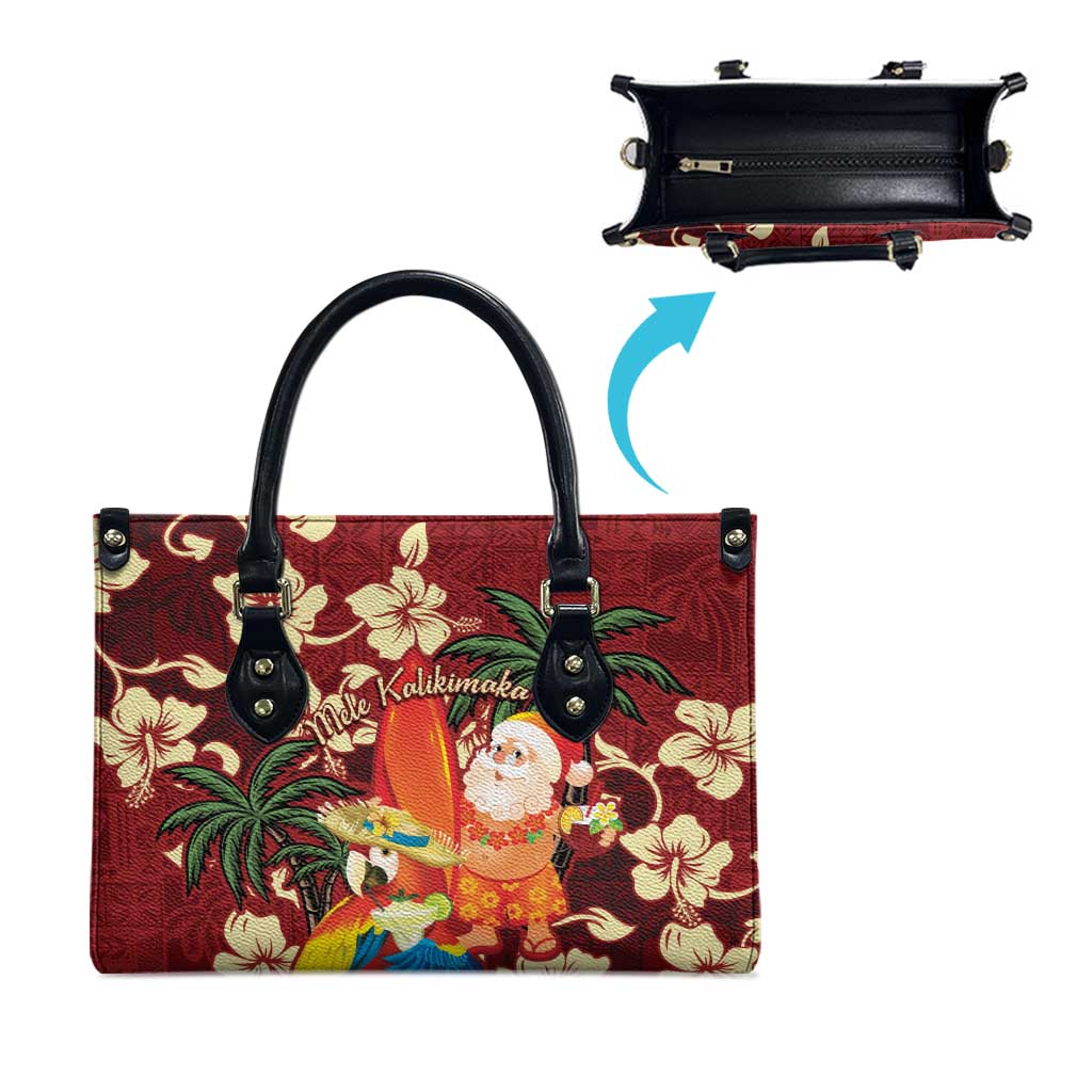 Crimson Red Tropical Christmas Hawaii Tapa Leather Bag Aloha Santa Drink Party - Polynesian Pride