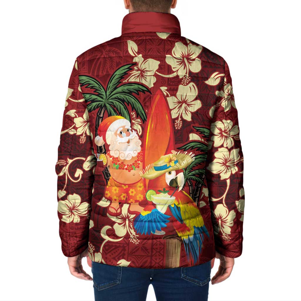 Crimson Red Tropical Christmas Hawaii Tapa Padded Jacket Aloha Santa Drink Party LT7 - Polynesian Pride