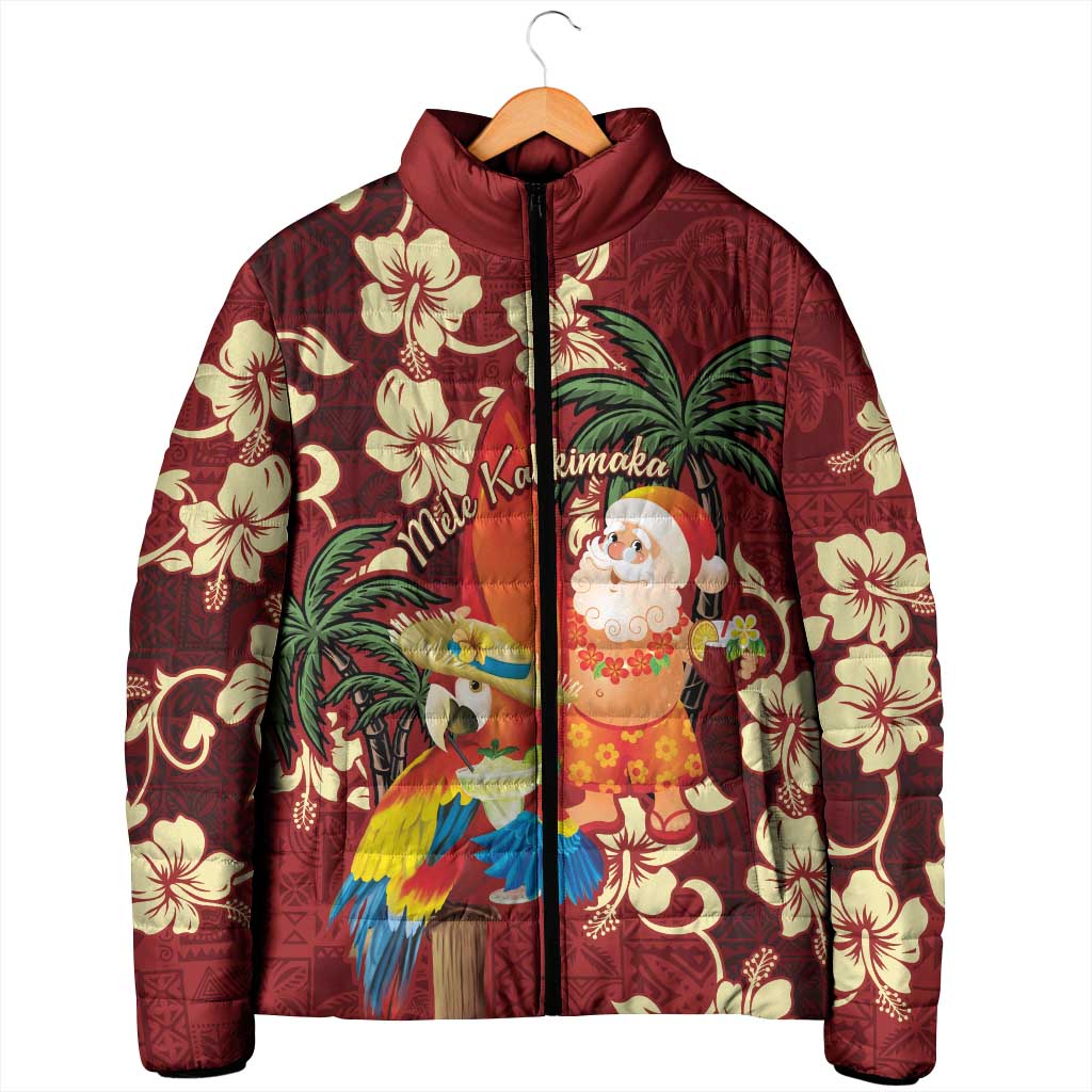 Crimson Red Tropical Christmas Hawaii Tapa Padded Jacket Aloha Santa Drink Party LT7 - Polynesian Pride