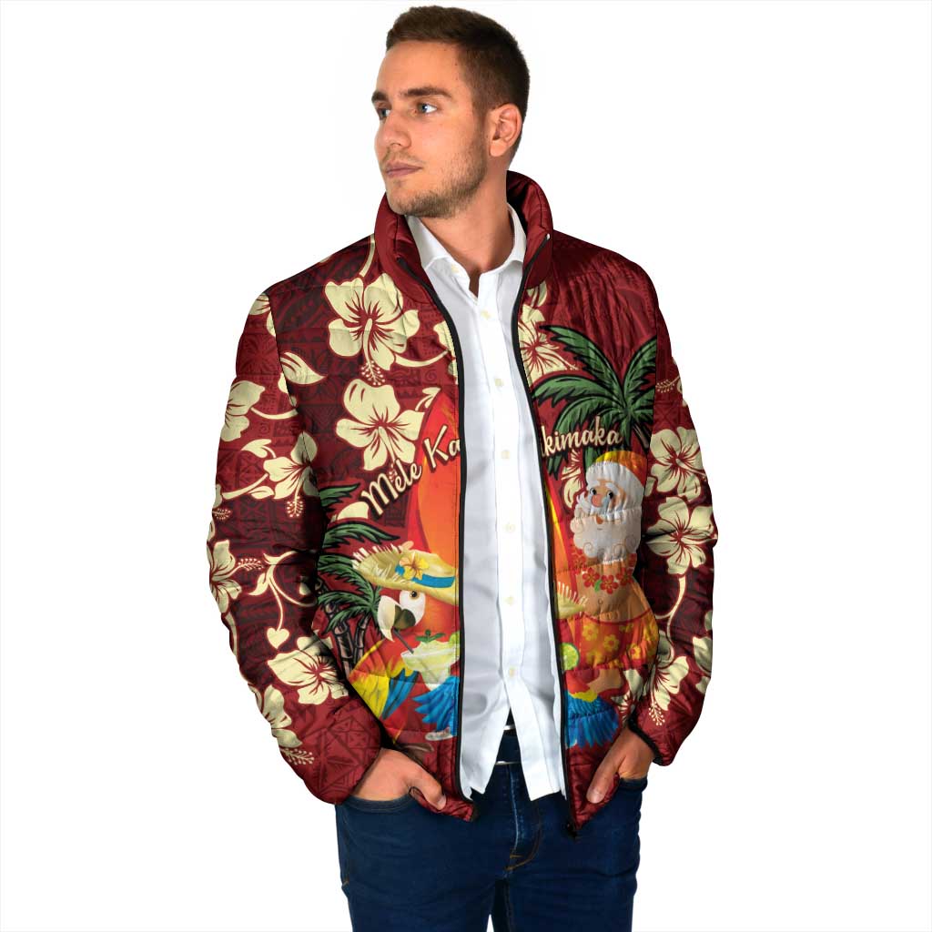 Crimson Red Tropical Christmas Hawaii Tapa Padded Jacket Aloha Santa Drink Party LT7 - Polynesian Pride