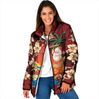 Crimson Red Tropical Christmas Hawaii Tapa Padded Jacket Aloha Santa Drink Party LT7 Women Red - Polynesian Pride