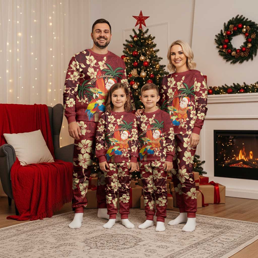 Crimson Red Tropical Christmas Hawaii Tapa Christmas Pajama Set Aloha Santa Drink Party LT7 - Polynesian Pride