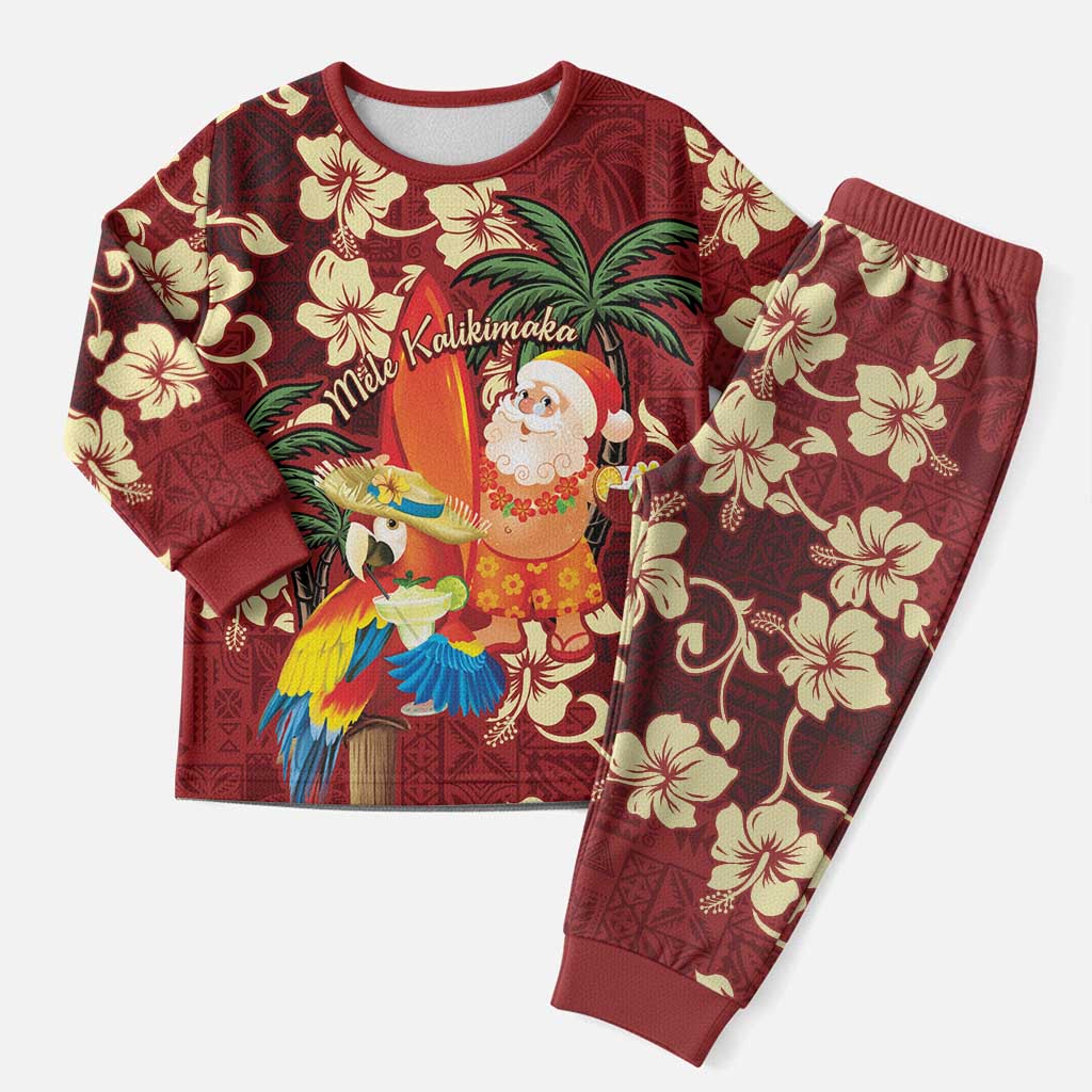 Crimson Red Tropical Christmas Hawaii Tapa Christmas Pajama Set Aloha Santa Drink Party LT7 Men Red - Polynesian Pride