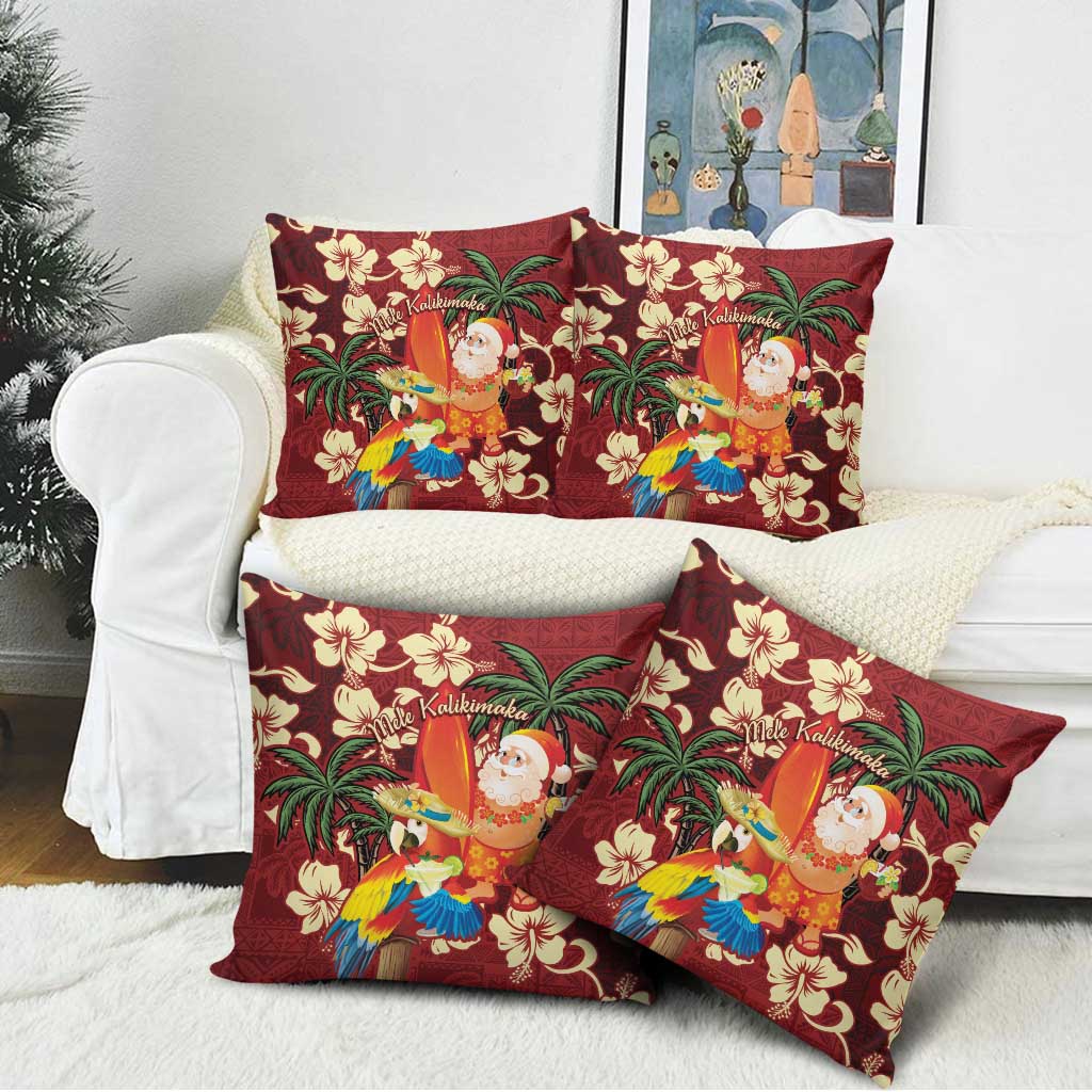 Crimson Red Tropical Christmas Hawaii Tapa Pillow Cover Aloha Santa Drink Party - Polynesian Pride