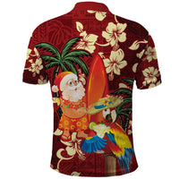 Crimson Red Tropical Christmas Hawaii Tapa Polo Shirt Aloha Santa Drink Party - Polynesian Pride