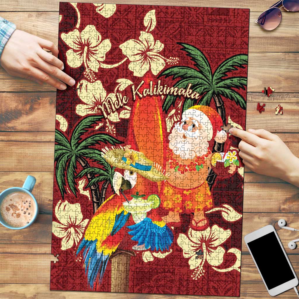Crimson Red Tropical Christmas Hawaii Tapa Puzzle Aloha Santa Drink Party LT7 Red - Polynesian Pride
