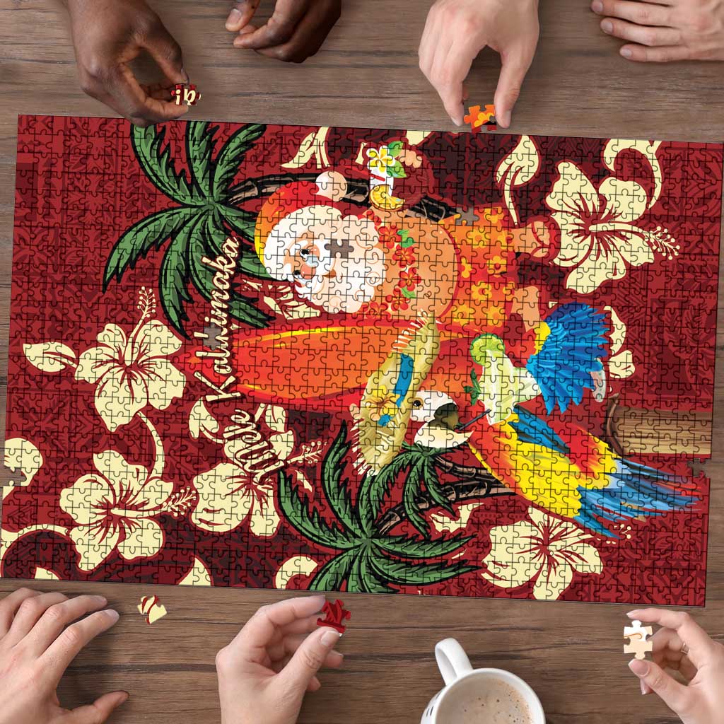 Crimson Red Tropical Christmas Hawaii Tapa Puzzle Aloha Santa Drink Party LT7 - Polynesian Pride