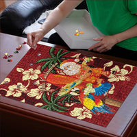 Crimson Red Tropical Christmas Hawaii Tapa Puzzle Aloha Santa Drink Party LT7 - Polynesian Pride