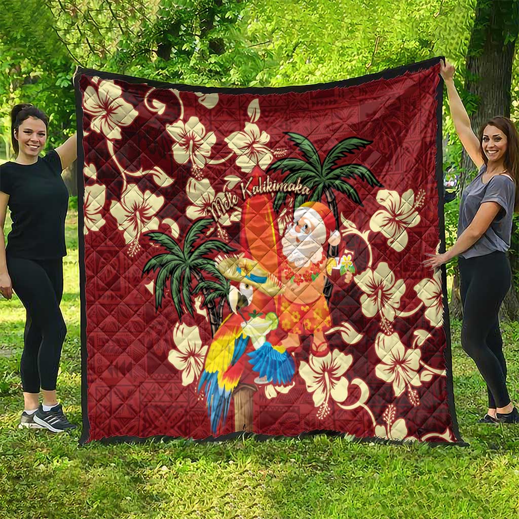 Crimson Red Tropical Christmas Hawaii Tapa Quilt Aloha Santa Drink Party - Polynesian Pride