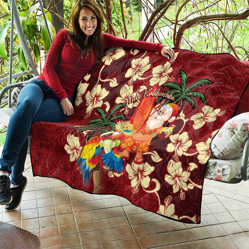 Crimson Red Tropical Christmas Hawaii Tapa Quilt Aloha Santa Drink Party - Polynesian Pride