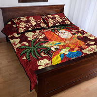 Crimson Red Tropical Christmas Hawaii Tapa Quilt Bed Set Aloha Santa Drink Party - Polynesian Pride